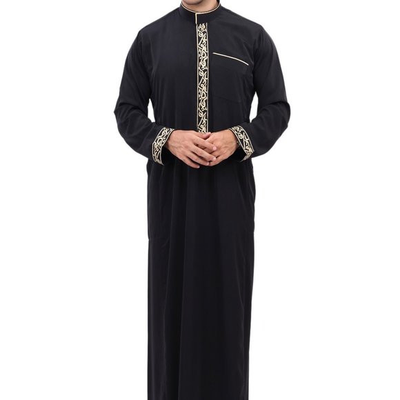 Men Arab thoub Dishdash Long Sleeve Thobe Islamic Robe Kaftan Abaya Dress - Picture 2 of 14